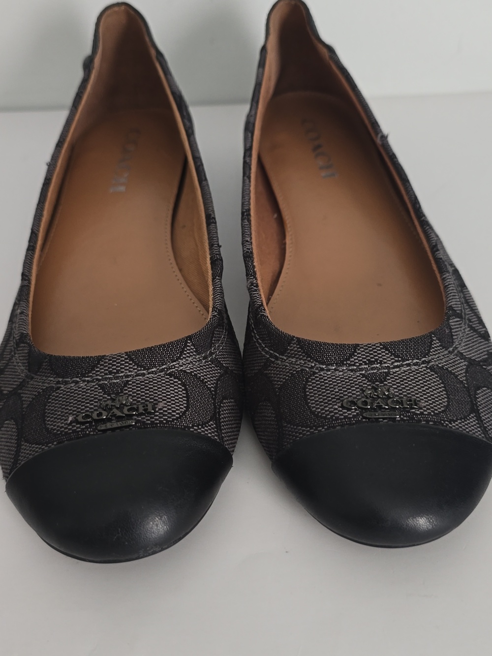 Coach Black & Gray Signature Cap-Toe Ballet Flats
